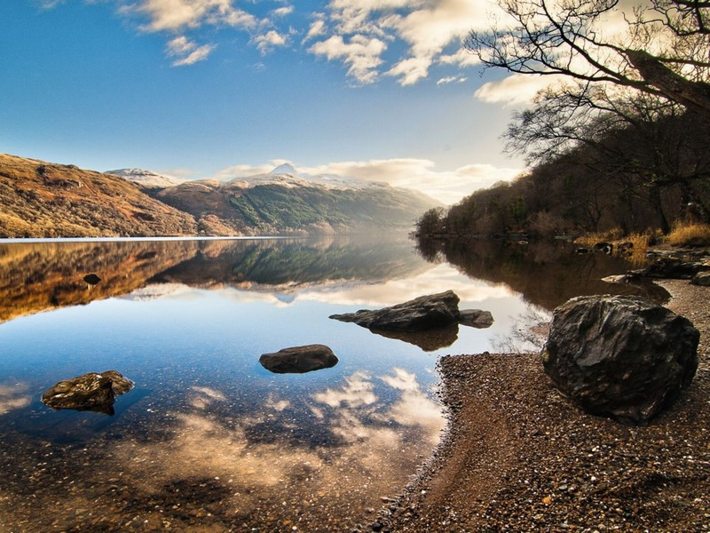 Loch Lomond and The Trossachs landscape with woodland and water
